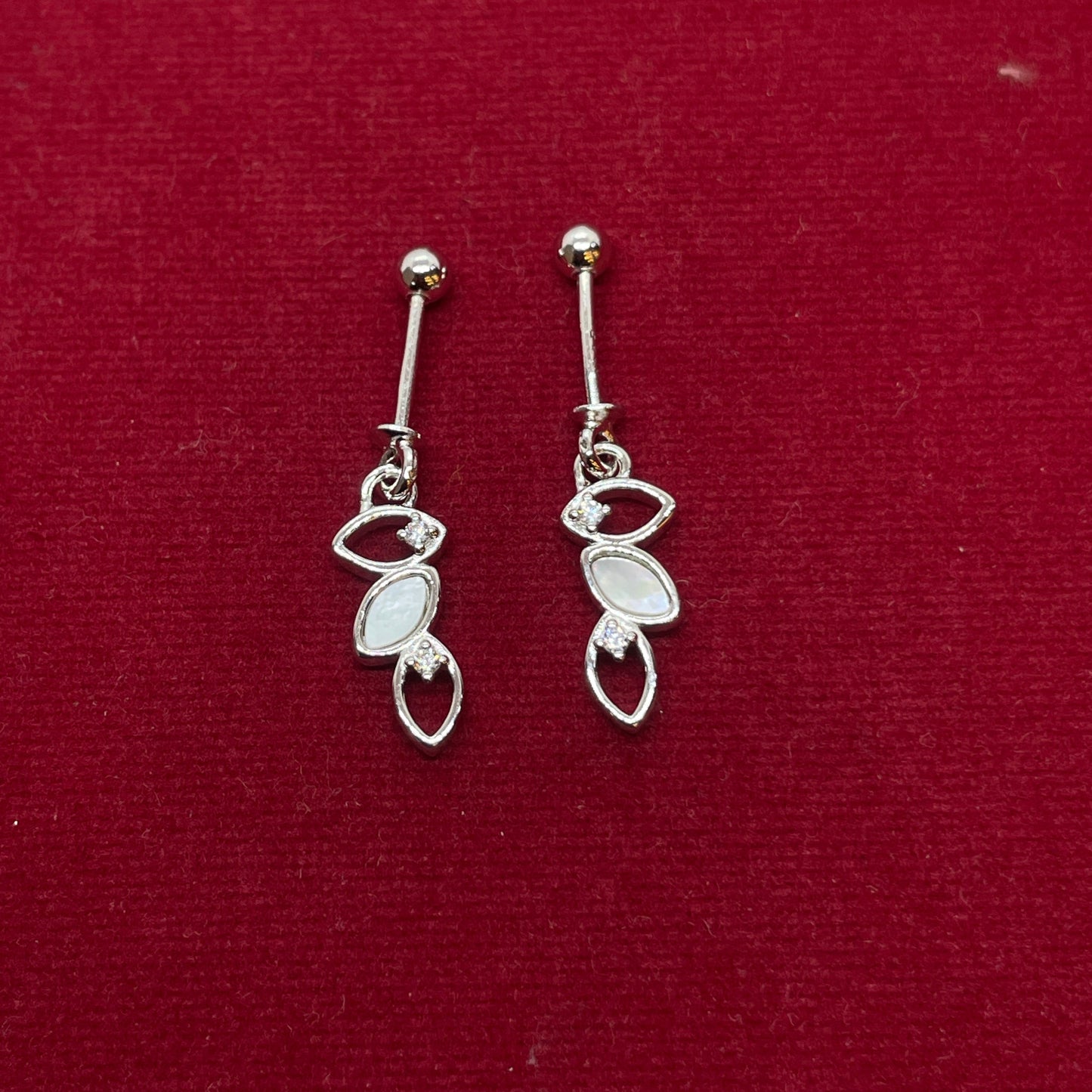 92.5 Sterling Silver Triple Marquise Leaf Bugadi for Women | Mother-of-Pearl & CZ Botanical Stack | Helix Earring pair