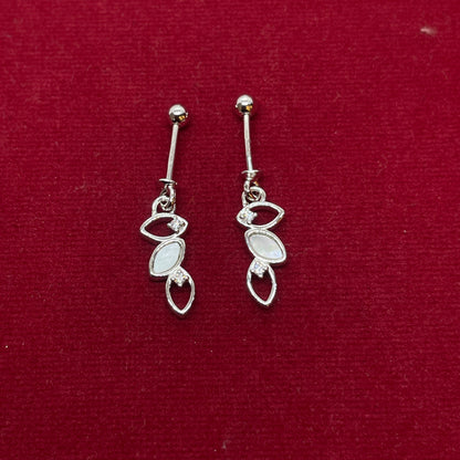 92.5 Sterling Silver Triple Marquise Leaf Bugadi for Women | Mother-of-Pearl & CZ Botanical Stack | Helix Earring pair