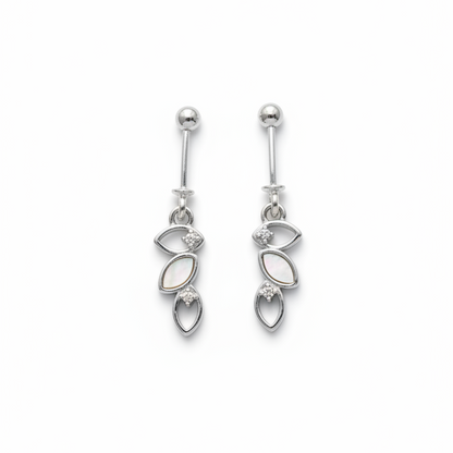 92.5 Sterling Silver Triple Marquise Leaf Bugadi for Women | Mother-of-Pearl & CZ Botanical Stack | Helix Earring pair