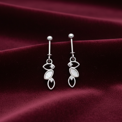 92.5 Sterling Silver Triple Marquise Leaf Bugadi for Women | Mother-of-Pearl & CZ Botanical Stack | Helix Earring pair