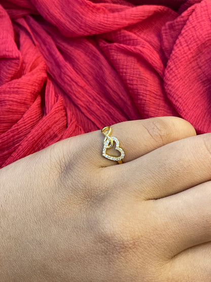92.5 Silver Gold Plated Heart Infinity Ring for Women Size 10 | Elegant Love Symbol | Jewellery