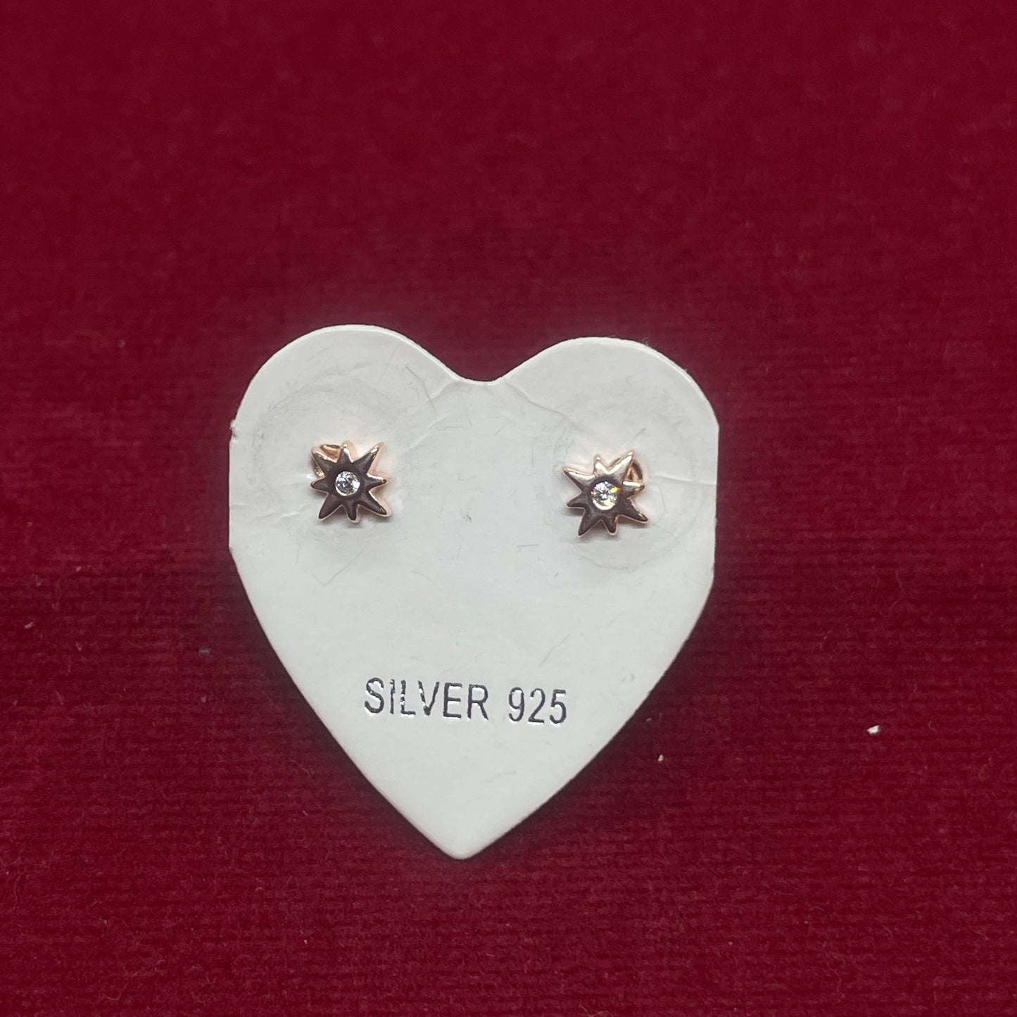 Rose Gold Plated 92.5 Sterling Silver Eight-Point North Star CZ Stud Earrings for Women | Petite Open Star CZ Centre | Second Piercing Earring Pair