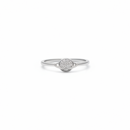 92.5 Sterling Silver Pave CZ Saturn Planet Finger Ring for Women