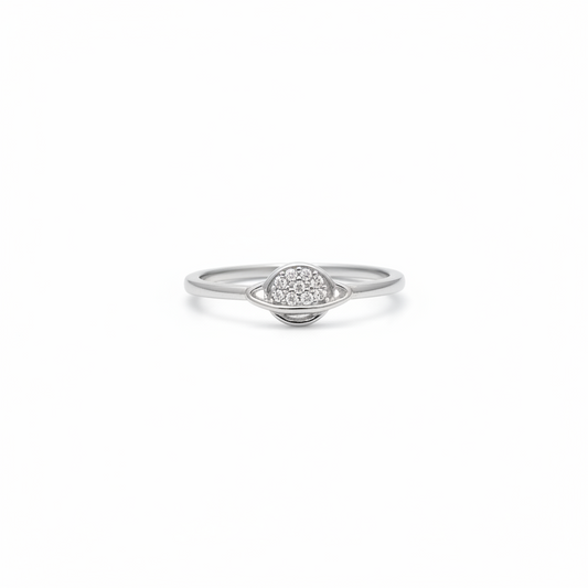 92.5 Sterling Silver Pave CZ Saturn Planet Finger Ring for Women