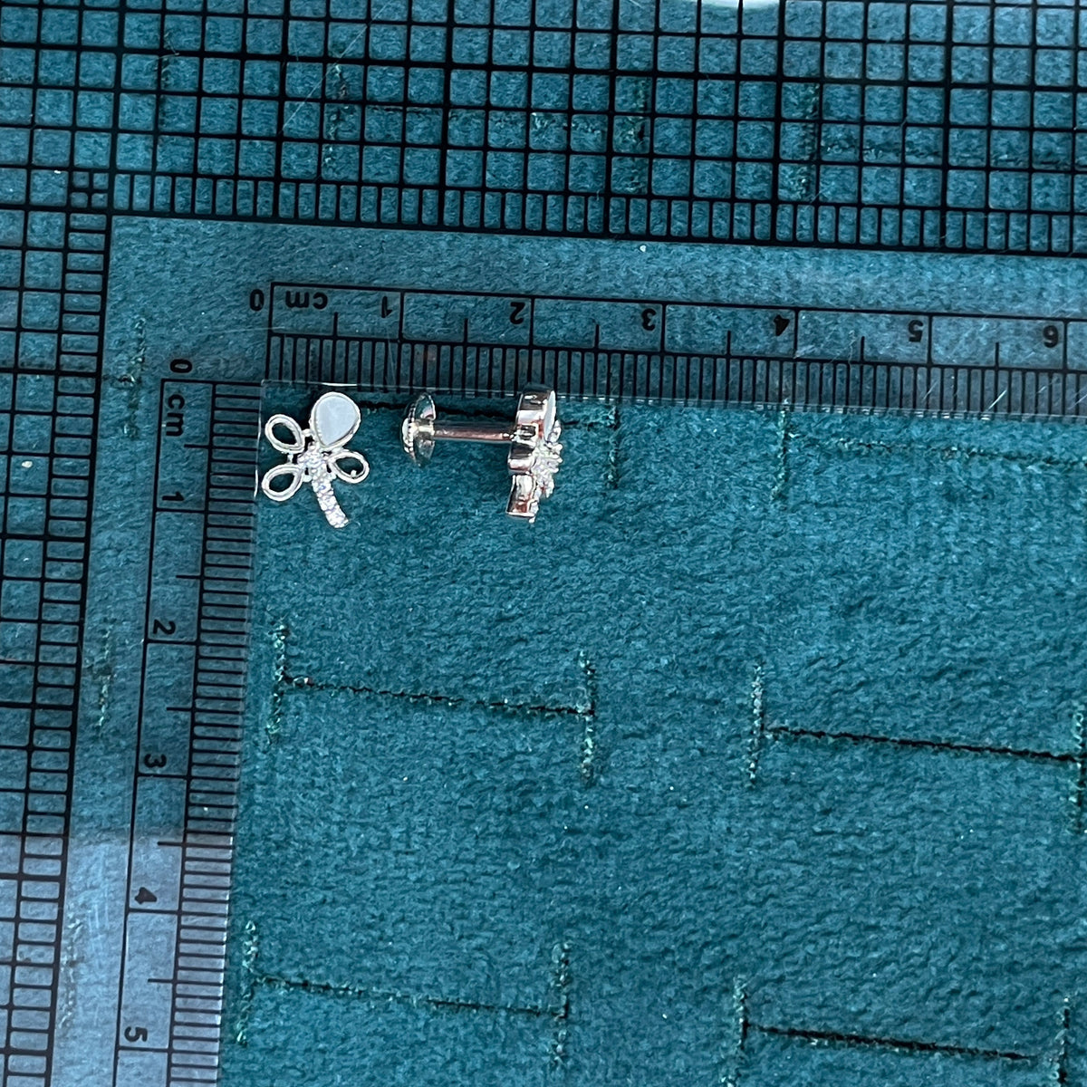 92.5 Sterling Silver MOP & CZ Dragonfly Stud Earrings for Women pair