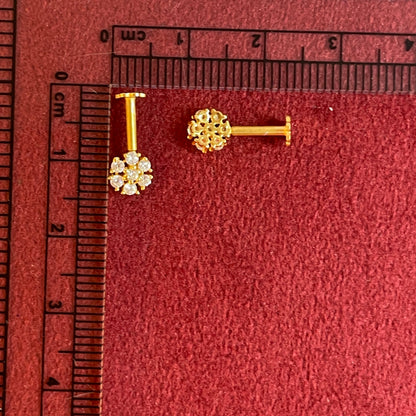 92.5 Silver Gold Plated White CZ Floral Bugadi Pair