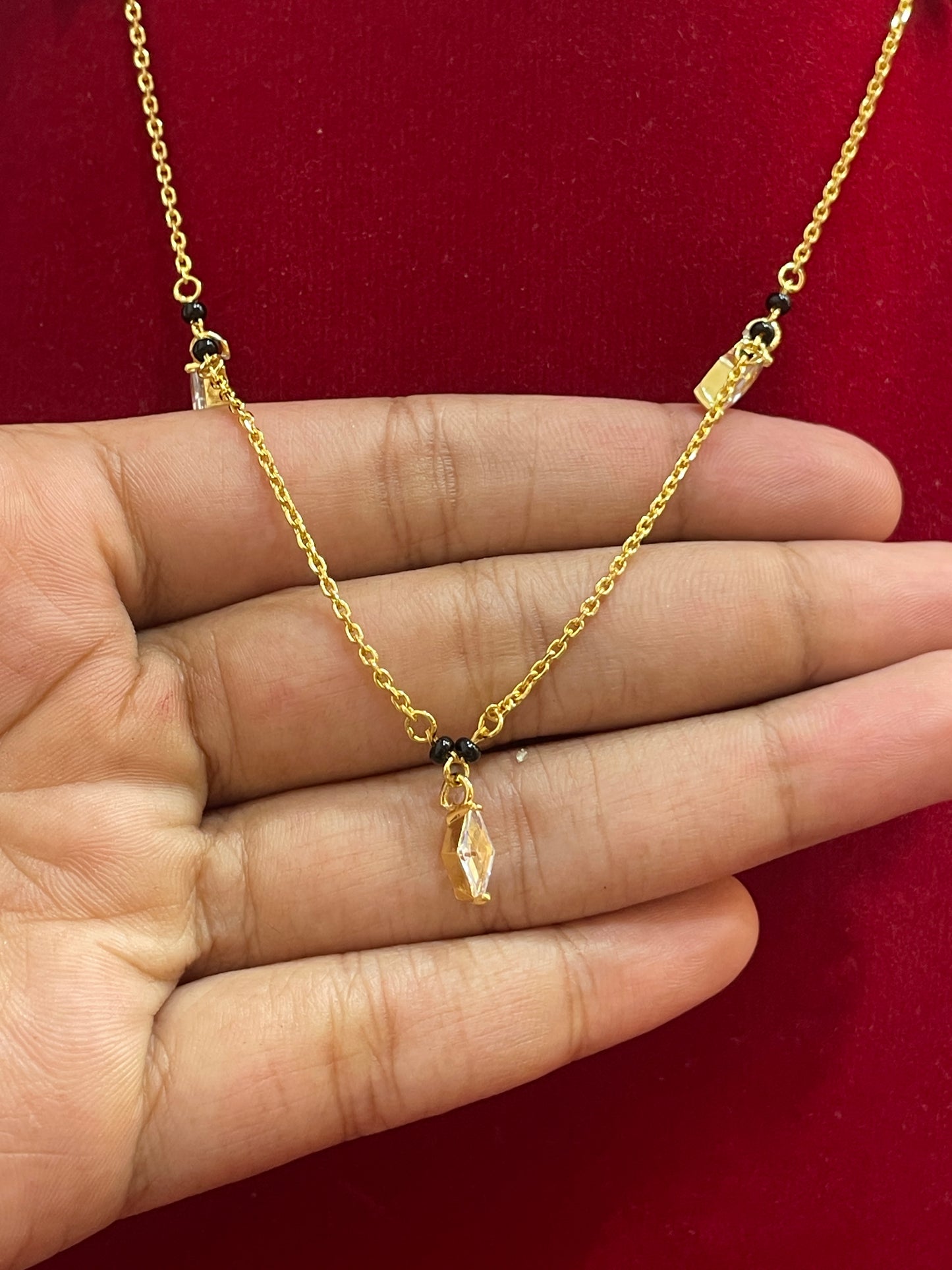 92.5 Silver Gold Plated Charm Black Bead Chain for Women 18 Inches | Stylish Elegant Design | Traditional Jewellery