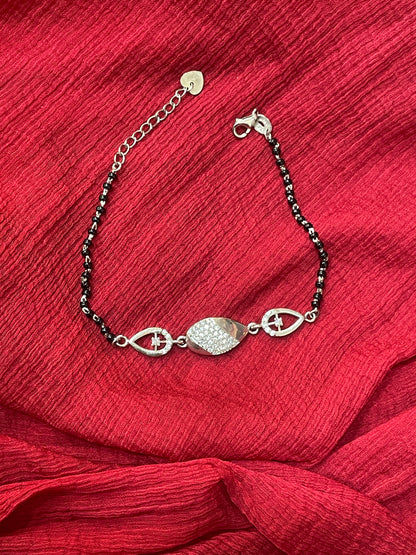 92.5 Silver Black Beads Bracelet for Women 8 Inches | Stylish Elegant Design | Daily Wear Jewellery