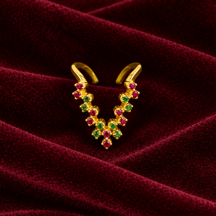 92.5 Silver Gold Plated Green & Pink CZ Vanki Ring for Women