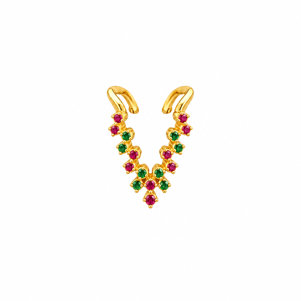 92.5 Silver Gold Plated Green & Pink CZ Vanki Ring for Women