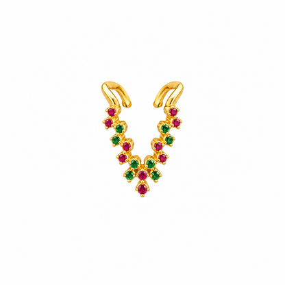 92.5 Silver Gold Plated Green & Pink CZ Vanki Ring for Women