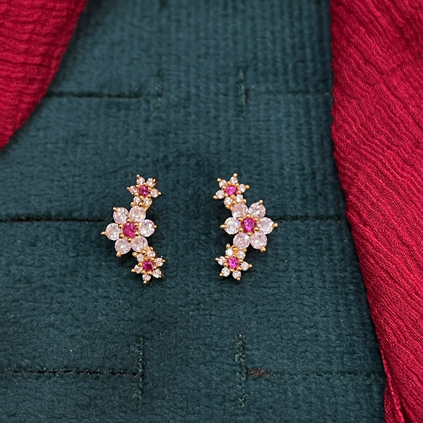 925 Sterling Silver Gold Plated Trifloral Studs for Women | Floral Stud Earrings