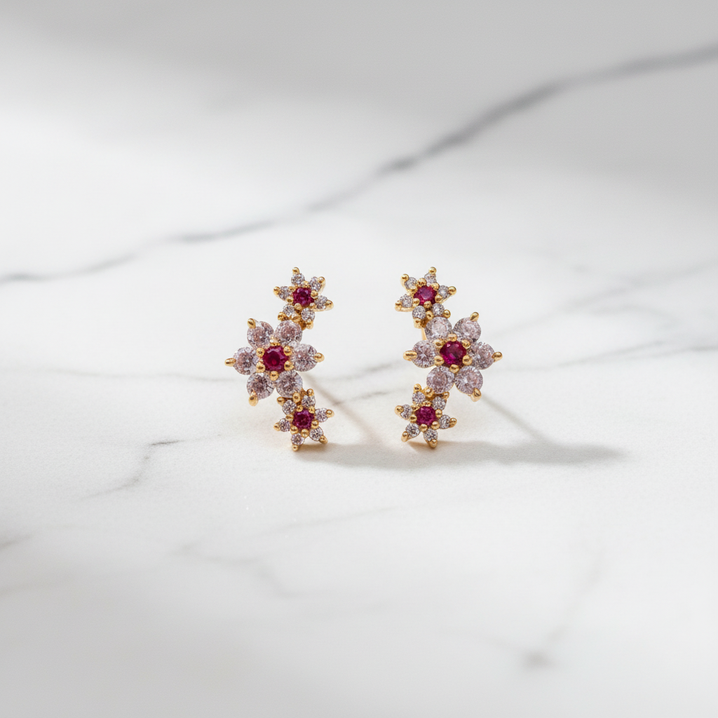 925 Sterling Silver Gold Plated Trifloral Studs for Women | Floral Stud Earrings