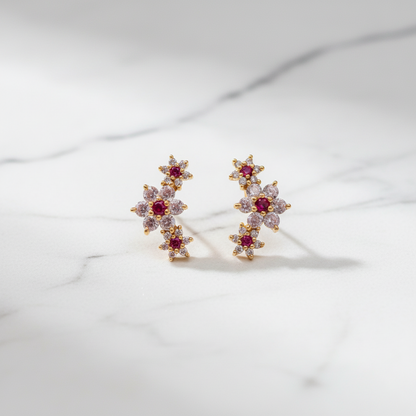 925 Sterling Silver Gold Plated Trifloral Studs for Women | Floral Stud Earrings