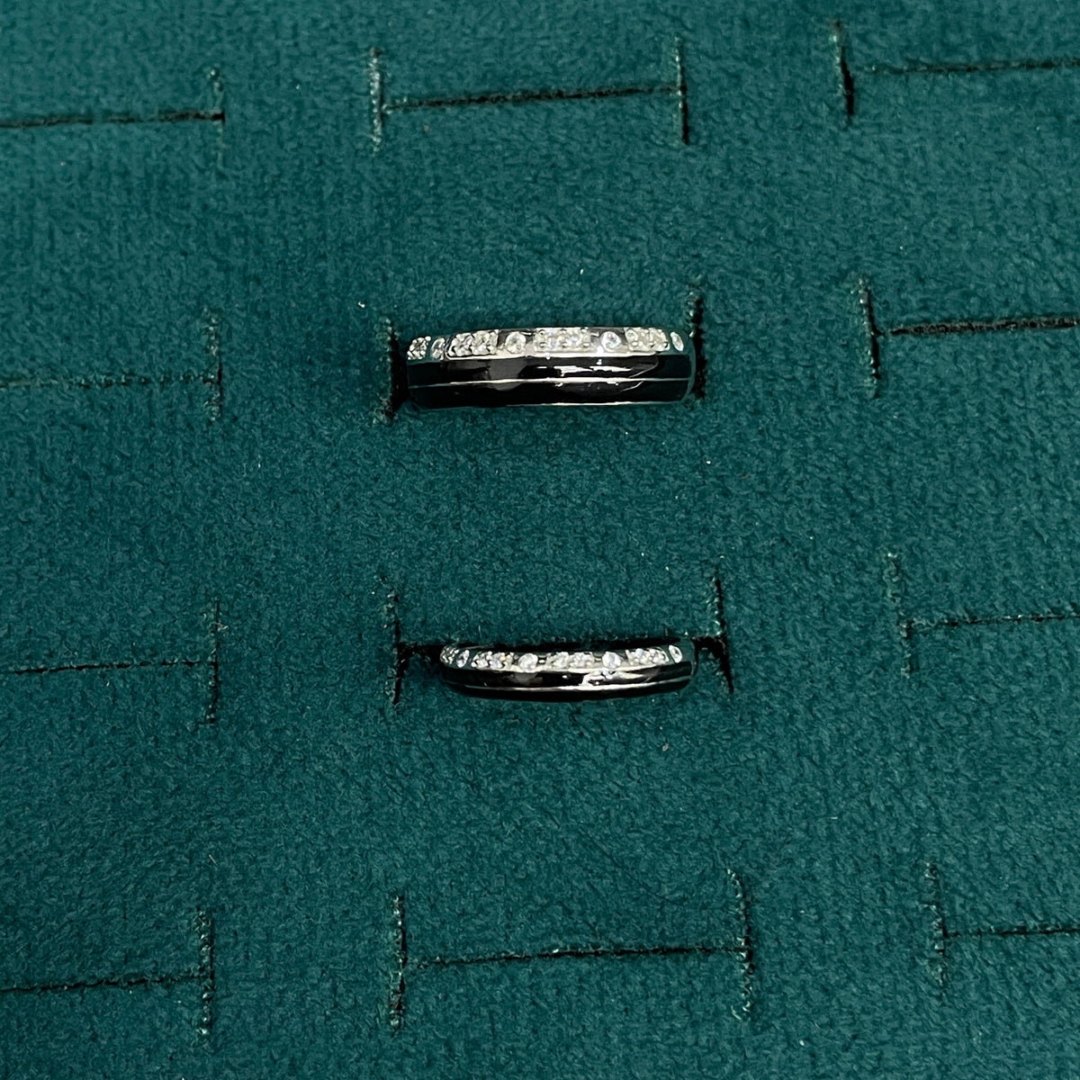 92.5 Silver Black Stripe Couple Rings - Men's 19 & Women's 10