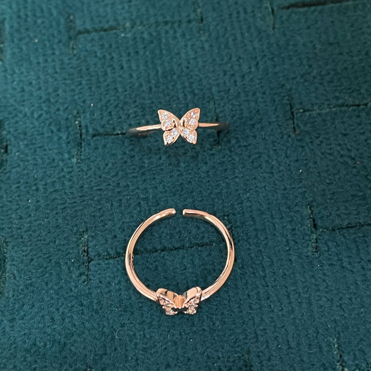 92.5 Silver Rose Gold Plated White CZ Butterfly Toe Rings