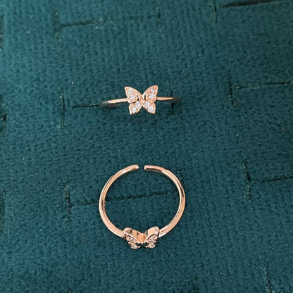 92.5 Silver Rose Gold Plated White CZ Butterfly Toe Rings
