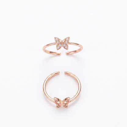 92.5 Silver Rose Gold Plated White CZ Butterfly Toe Rings