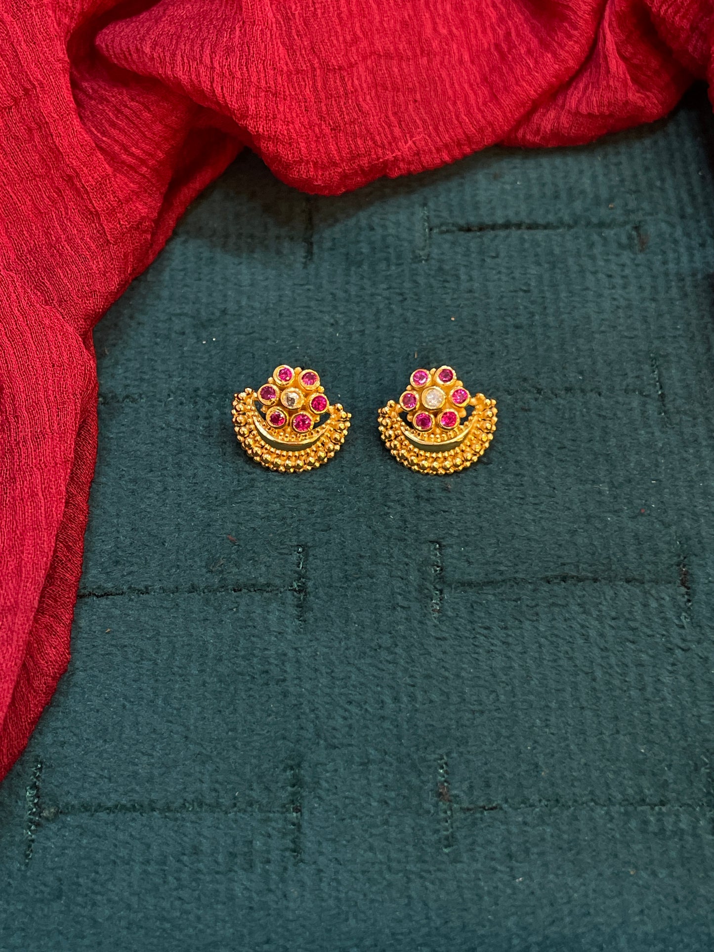 925 Silver Gold Plated Ruby Studs