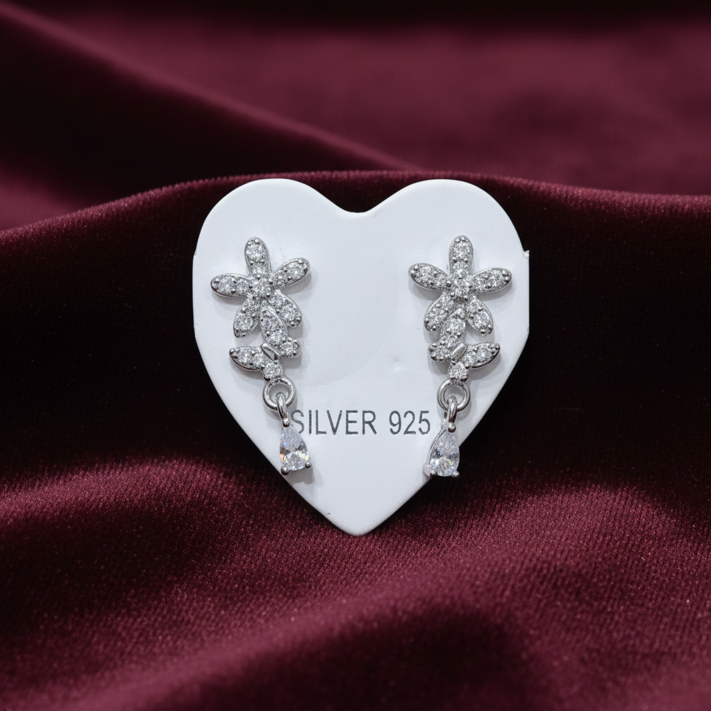 92.5 Silver Floral Stud Earrings | Premium Classy Design | Jewellery
