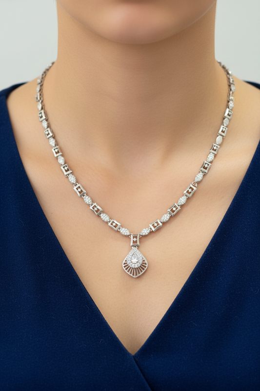92.5 Silver Classy Stylish Necklace for Women 19 Inches | Elegant Premium Design | Modern Jewellery
