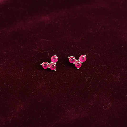925 Silver Ruby 3 stone studs - ball back