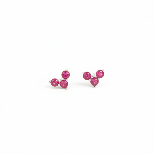 925 Silver Ruby 3 stone studs - ball back