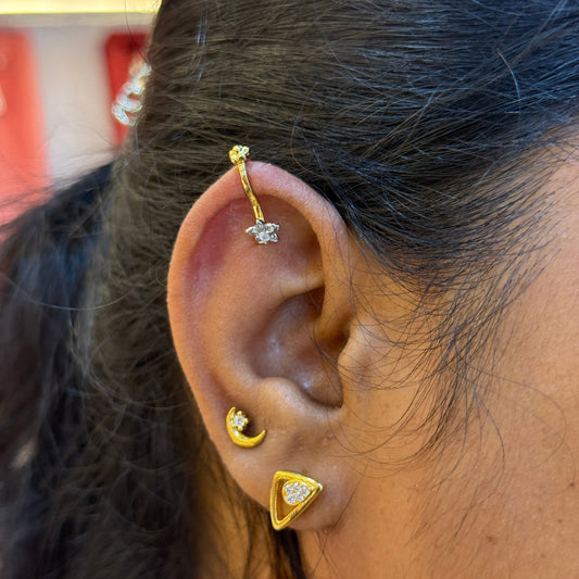 92.5 Silver Gold Plated Flower Press-On Bugadi for Women | Stylish Non-Piercing Ear Cuff | Ethnic Jewellery