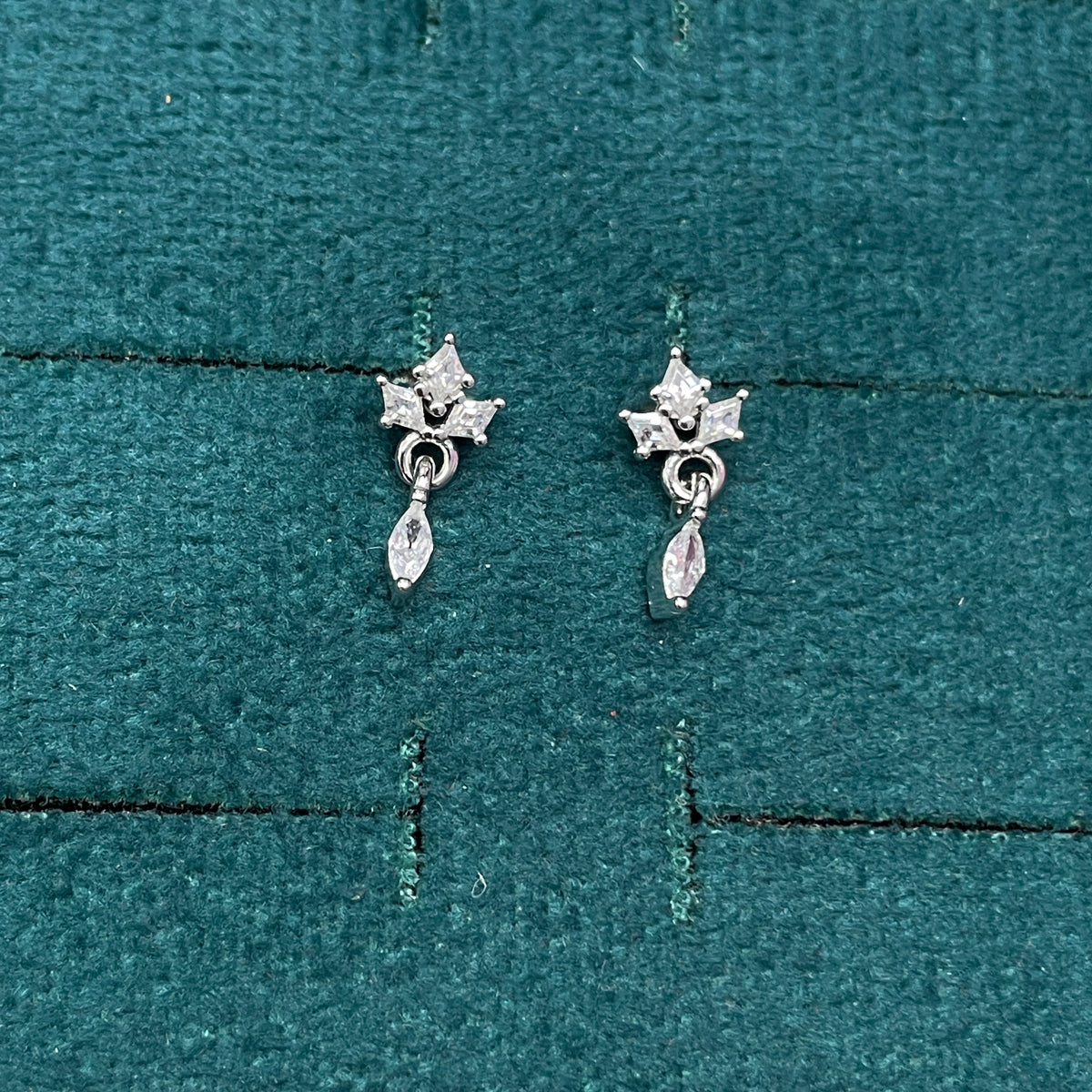 92.5 Sterling Silver Triple Marquise White CZ Crown Top with Marquise White CZ Drop Earrings for Women
