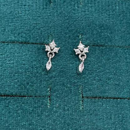 92.5 Sterling Silver Triple Marquise White CZ Crown Top with Marquise White CZ Drop Earrings for Women