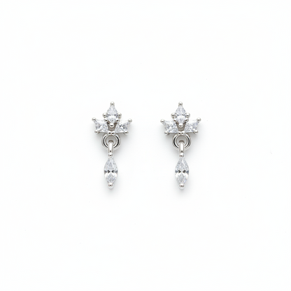 92.5 Sterling Silver Triple Marquise White CZ Crown Top with Marquise White CZ Drop Earrings for Women