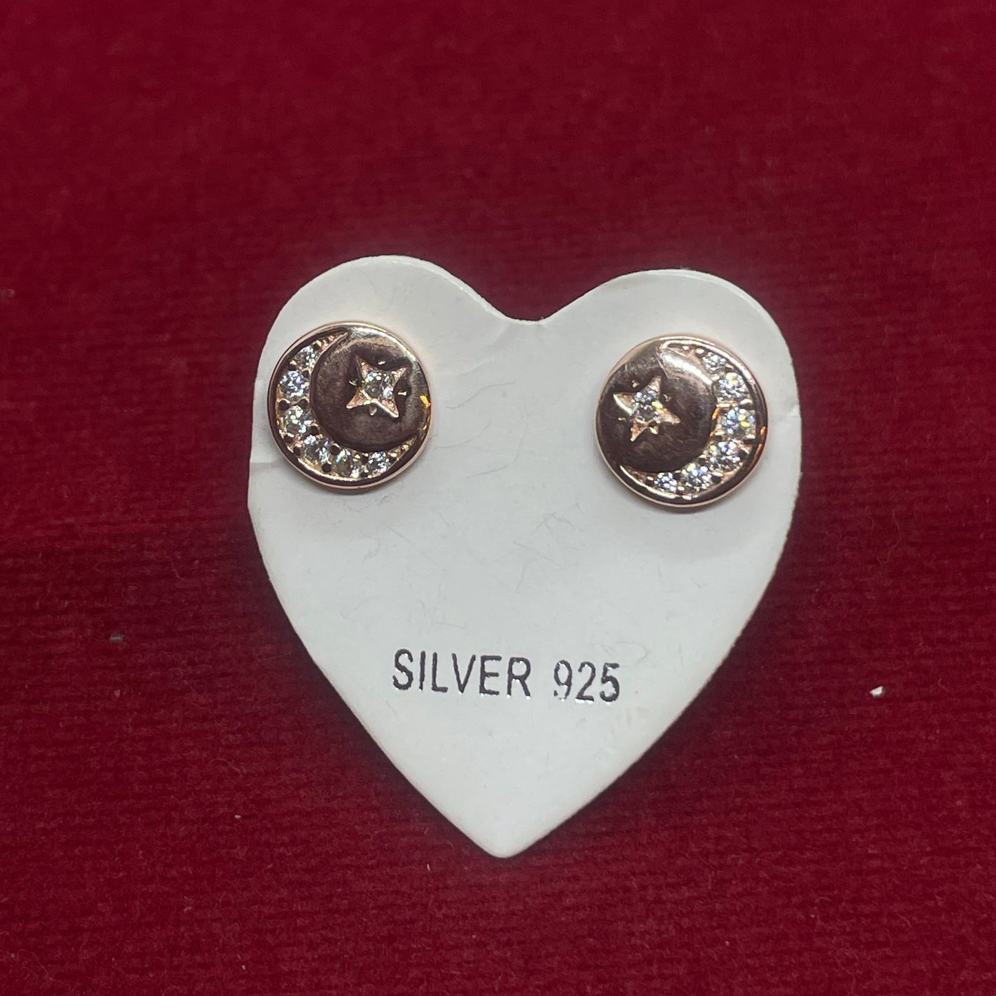 Rose Gold Plated 92.5 Sterling Silver Pavé CZ Disc with Four-Point Star Stud Earrings for Women | Round CZ Disc Star | Second Piercing Earring Pair