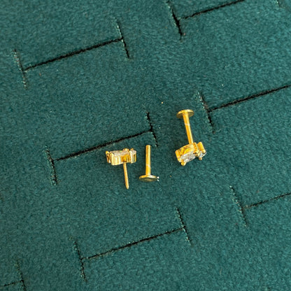 92.5 Silver Gold Plated Three Leaf Stud Earrings Pair