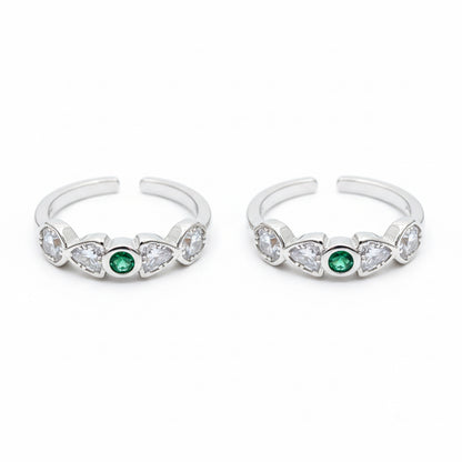 92.5 Sterling Silver Emerald Green & White CZ Five Stone Open Toe Rings for Women — Pair