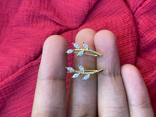 92.5 Silver Gold Plated Leaf Ear Cuffs for Women | Stylish Botanical Design | Elegant Fashion Jewellery