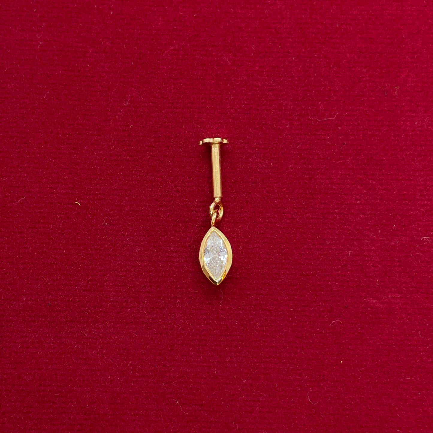Gold Plated 92.5 Sterling Silver Marquise CZ Solitaire Bugadi for Women | Minimal Marquise Bezel Bar Drop | Helix Earring Pair