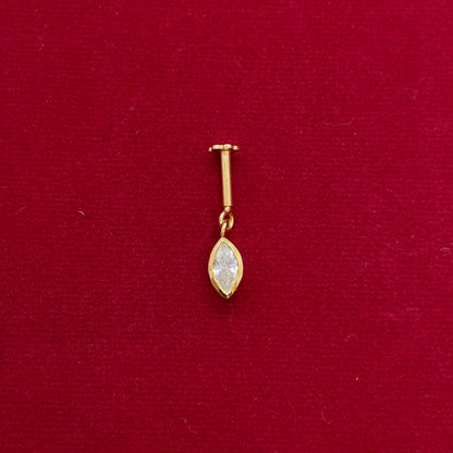 Gold Plated 92.5 Sterling Silver Marquise CZ Solitaire Bugadi for Women | Minimal Marquise Bezel Bar Drop | Helix Earring Pair