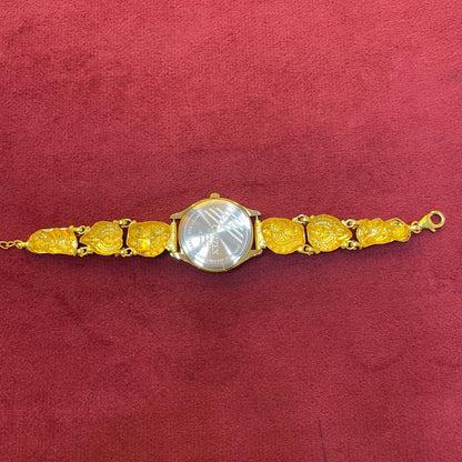 925 Silver Gold-Plated Nakshi Bracelet Watch for Women | Antique Peacock & Paisley Engraved Strap | White Dial