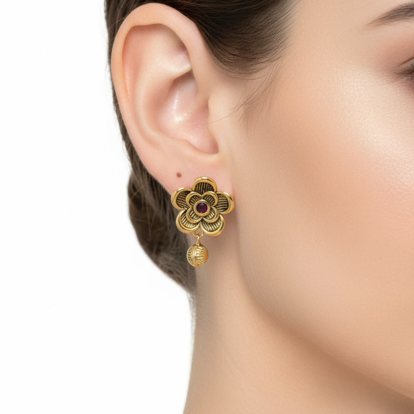 92.5 Silver Gold Plated Rose Earrings