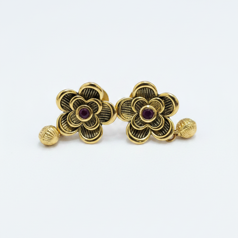 92.5 Silver Gold Plated Rose Earrings