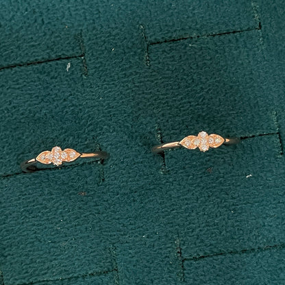 92.5 Silver Rose Gold Plated White CZ Floral Leaf Toe Rings