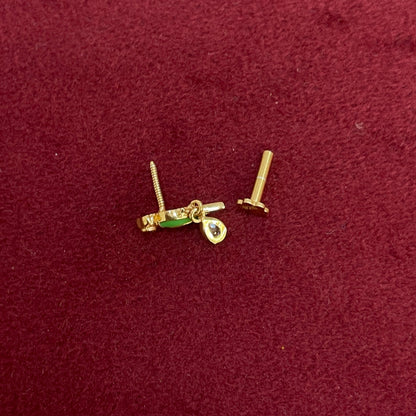 92.5 Sterling Silver Gold Plated Green Enamel Parrot Drop CZ Nose Pin