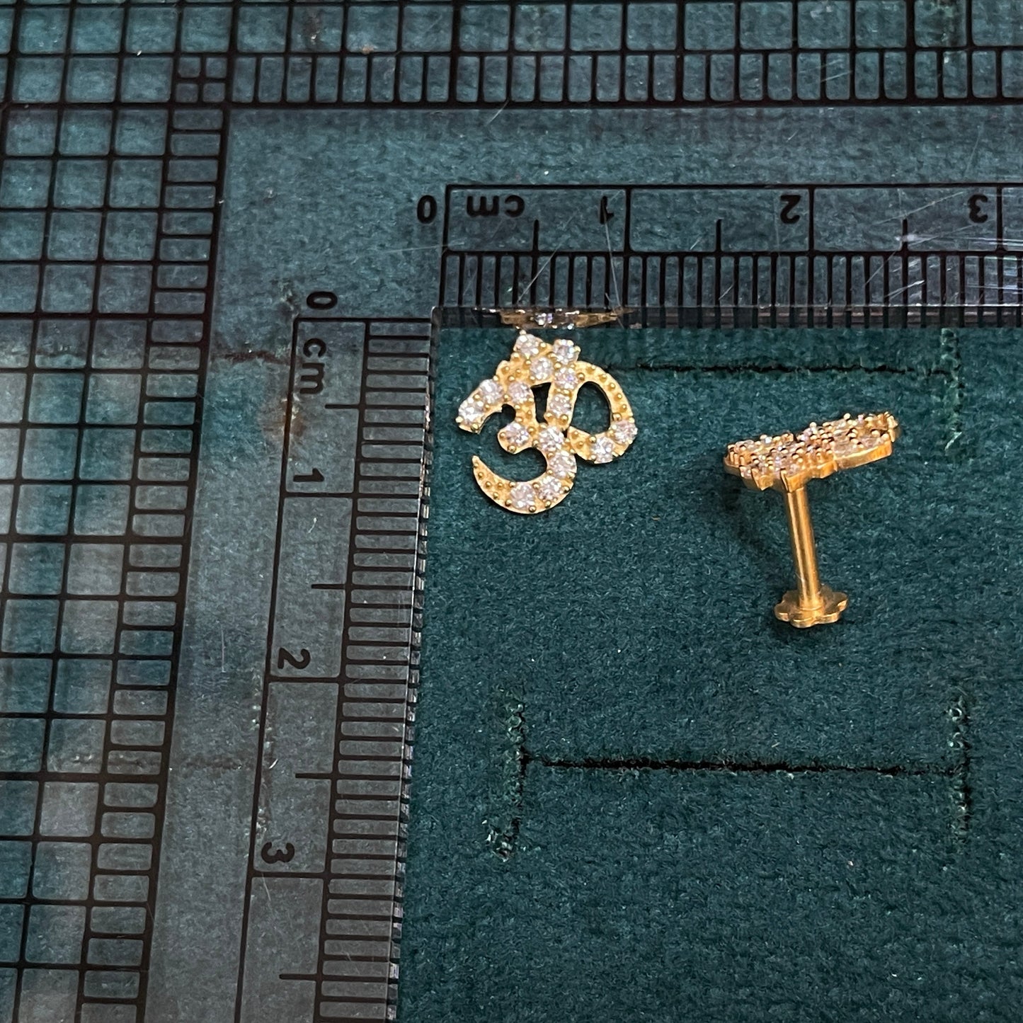 Gold Plated 92.5 Sterling Silver Pavé CZ Om Symbol Stud Earrings for Women | Sacred Om ॐ CZ Stud Earrings