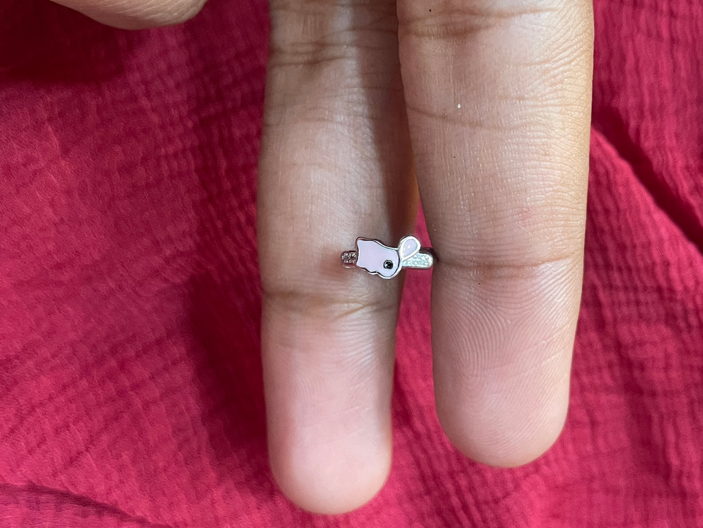 Silver Pink Rabbit Kids Bali Earrings
