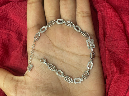 92.5 Silver White Stone Bracelet for Women 8 Inches | Stylish Elegant Daily Wear Jewellery