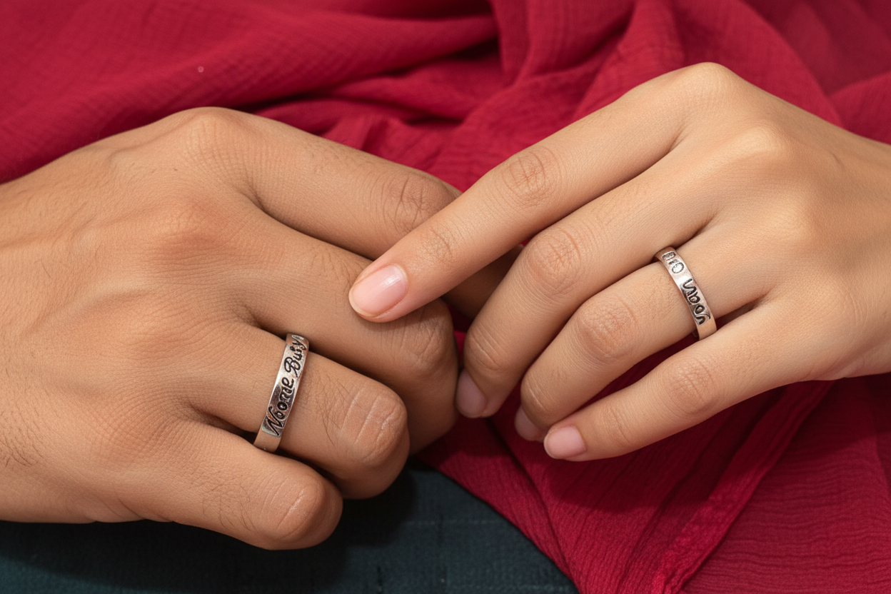 92.5 Silver Couple Rings for Men Size 18 & Women Size 7 | Stylish Coordinated Design | Elegant Love Jewellery