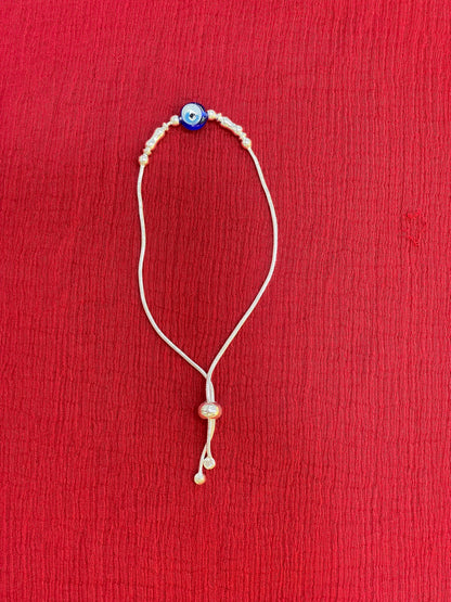 92.5 Silver Evil Eye Adjustable Bracelet for Women | Blue Bead & Silver Charm Design