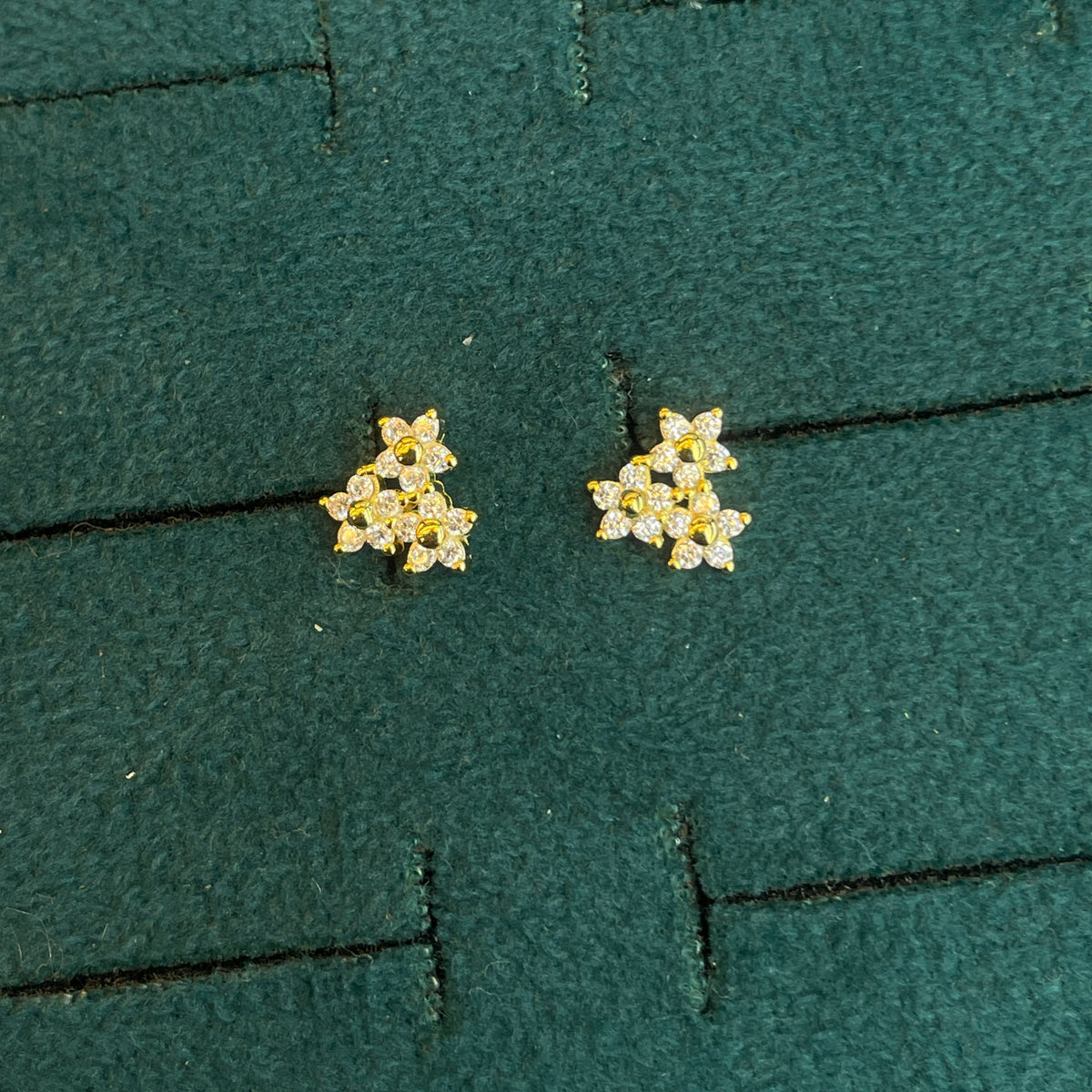 92.5 Silver Gold-Toned Triple Flower Studs Pair