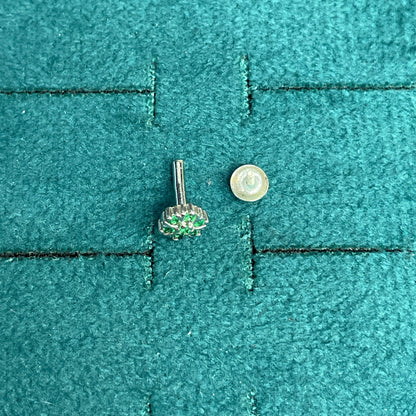 92.5 Silver Green Stone Flower Studs Pair