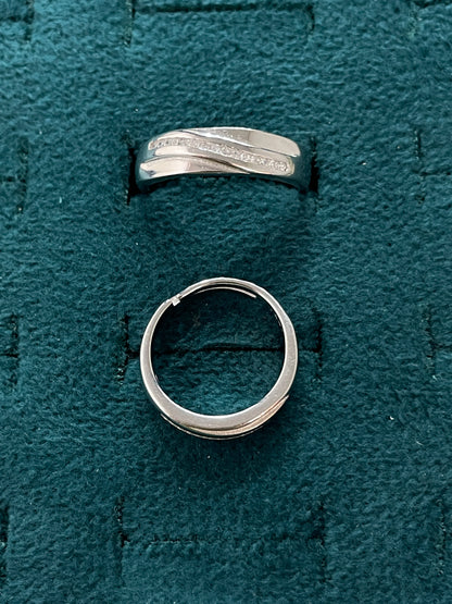 92.5 Silver Diagonal Stone Band Couple Rings | Adjustable Classic Design